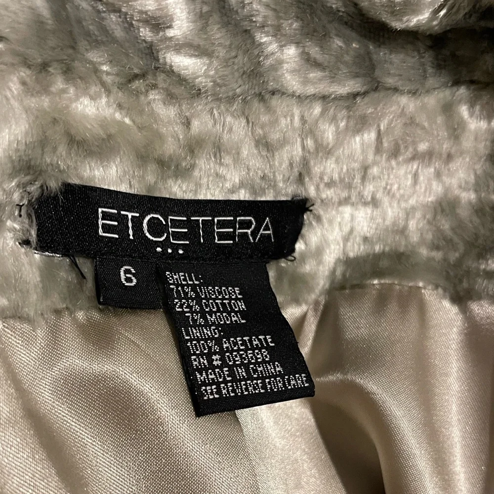 Faux Fur Coat by Etcetera Platinum Gray